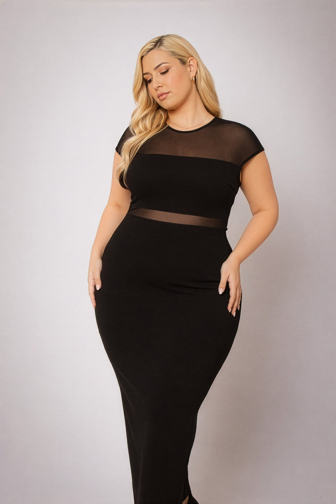 Curvy Sense Inc. Dresses Plus Size Celeste Sheer Maxi Dress - Black