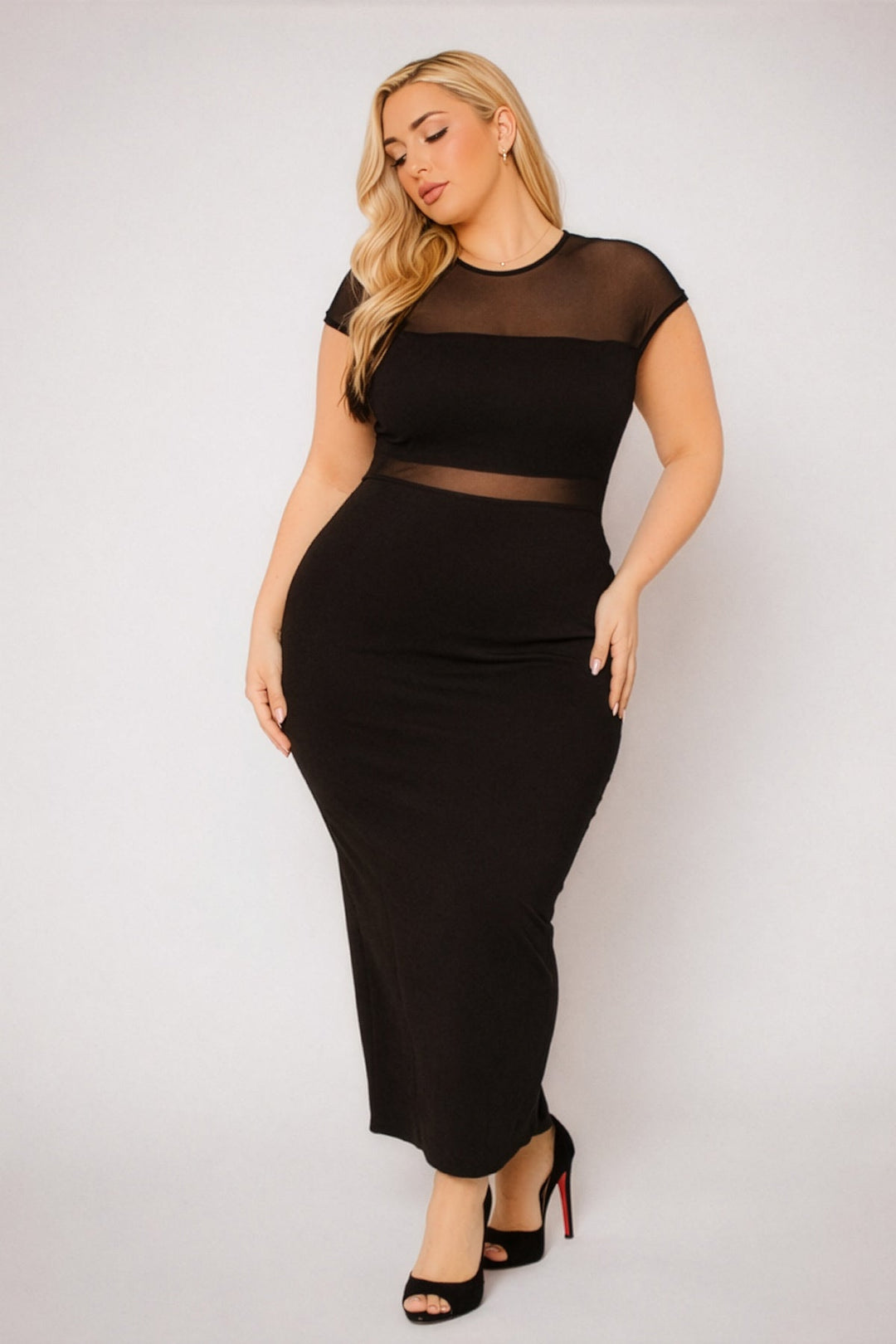 Curvy Sense Inc. Dresses Plus Size Celeste Sheer Maxi Dress - Black