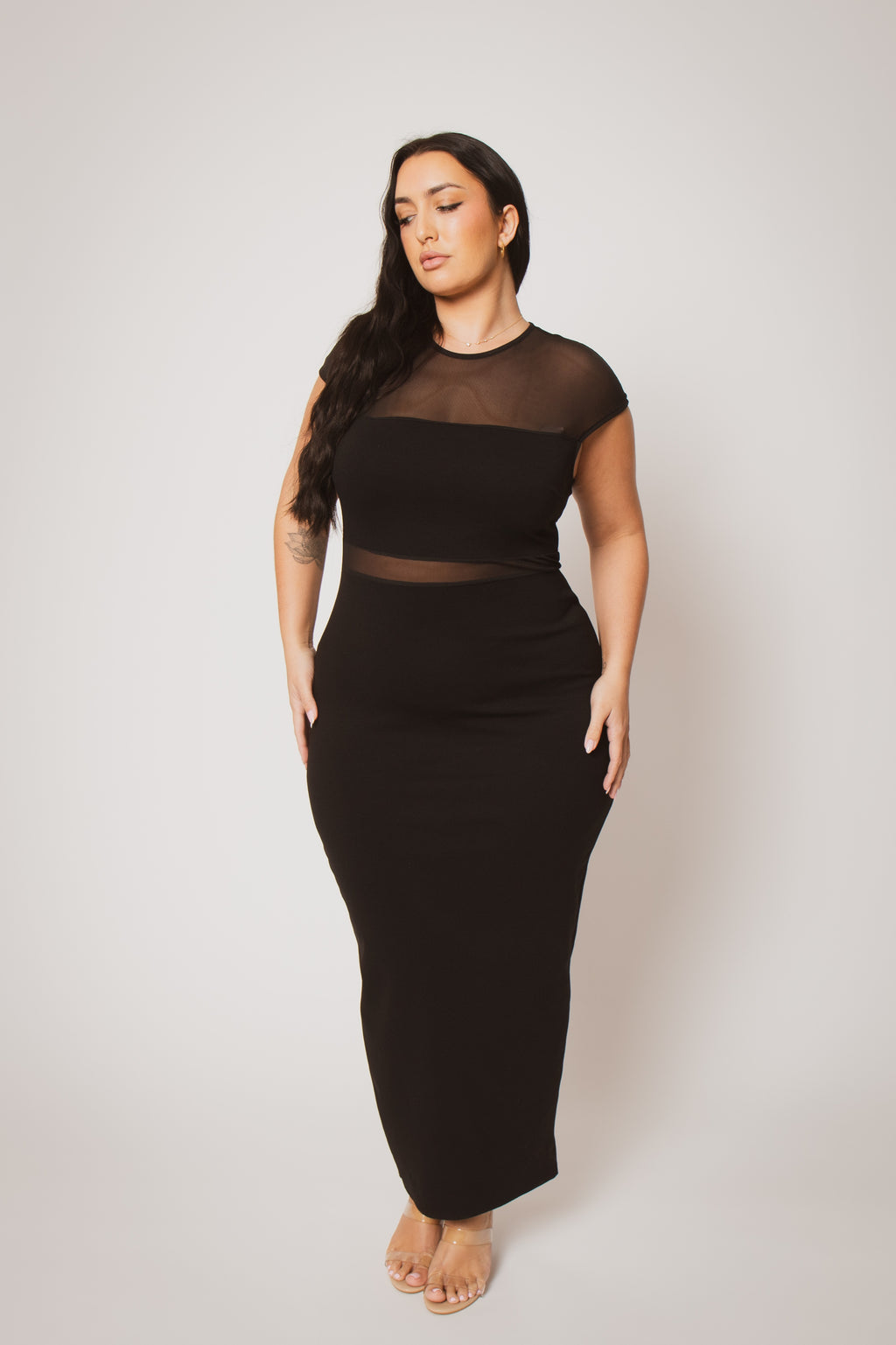 Plus Size Celeste Sheer Maxi Dress - Black 3X / Black at Curvy Sense Plus Size Celeste Sheer Maxi Dress - Black 3X / Black at Curvy Sense