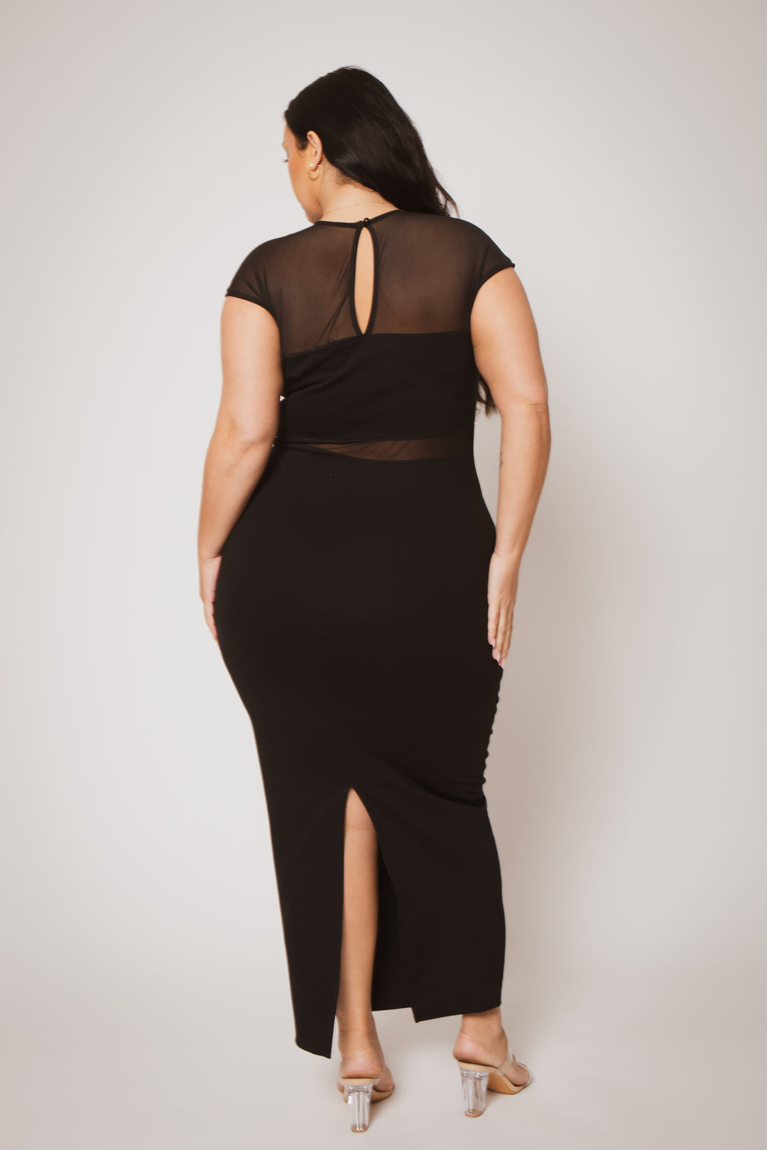 Plus Size Celeste Sheer Maxi Dress - Black 3X / Black at Curvy Sense Plus Size Celeste Sheer Maxi Dress - Black 3X / Black at Curvy Sense