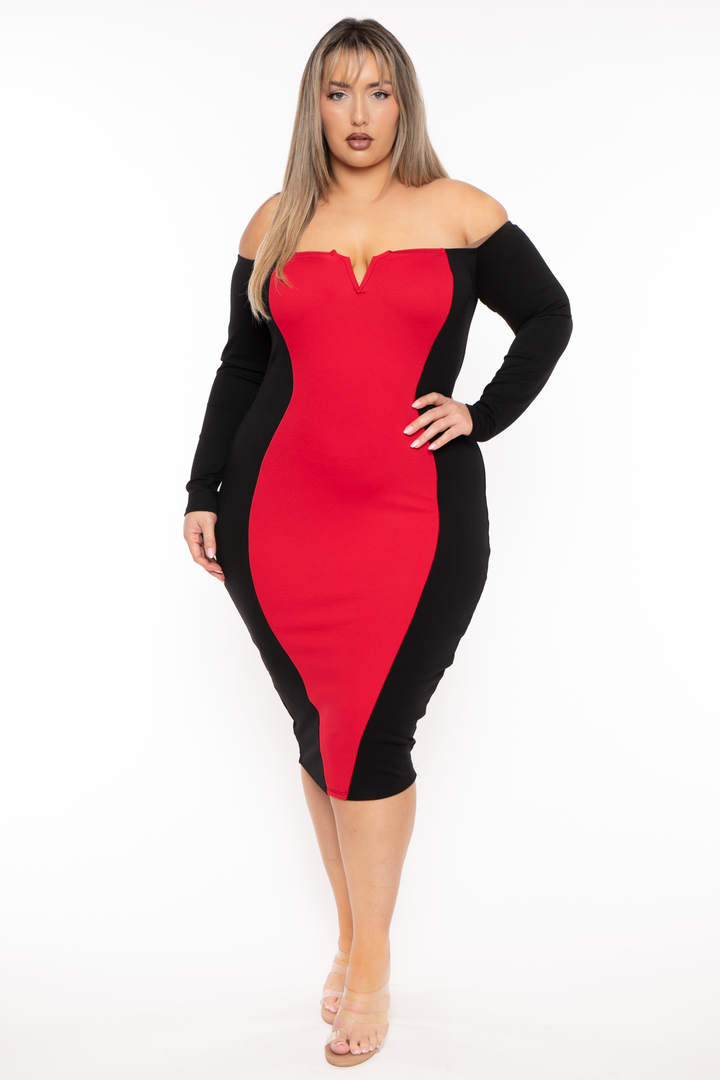 Curvy Sense Dresses 1X / Red Plus Size Celestielle Hour Glass Illusion  Dress - Red