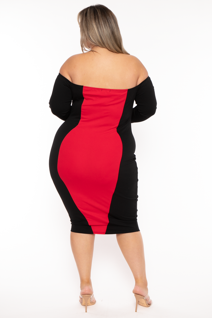 Curvy Sense Dresses Plus Size Celestielle Hour Glass Illusion  Dress - Red