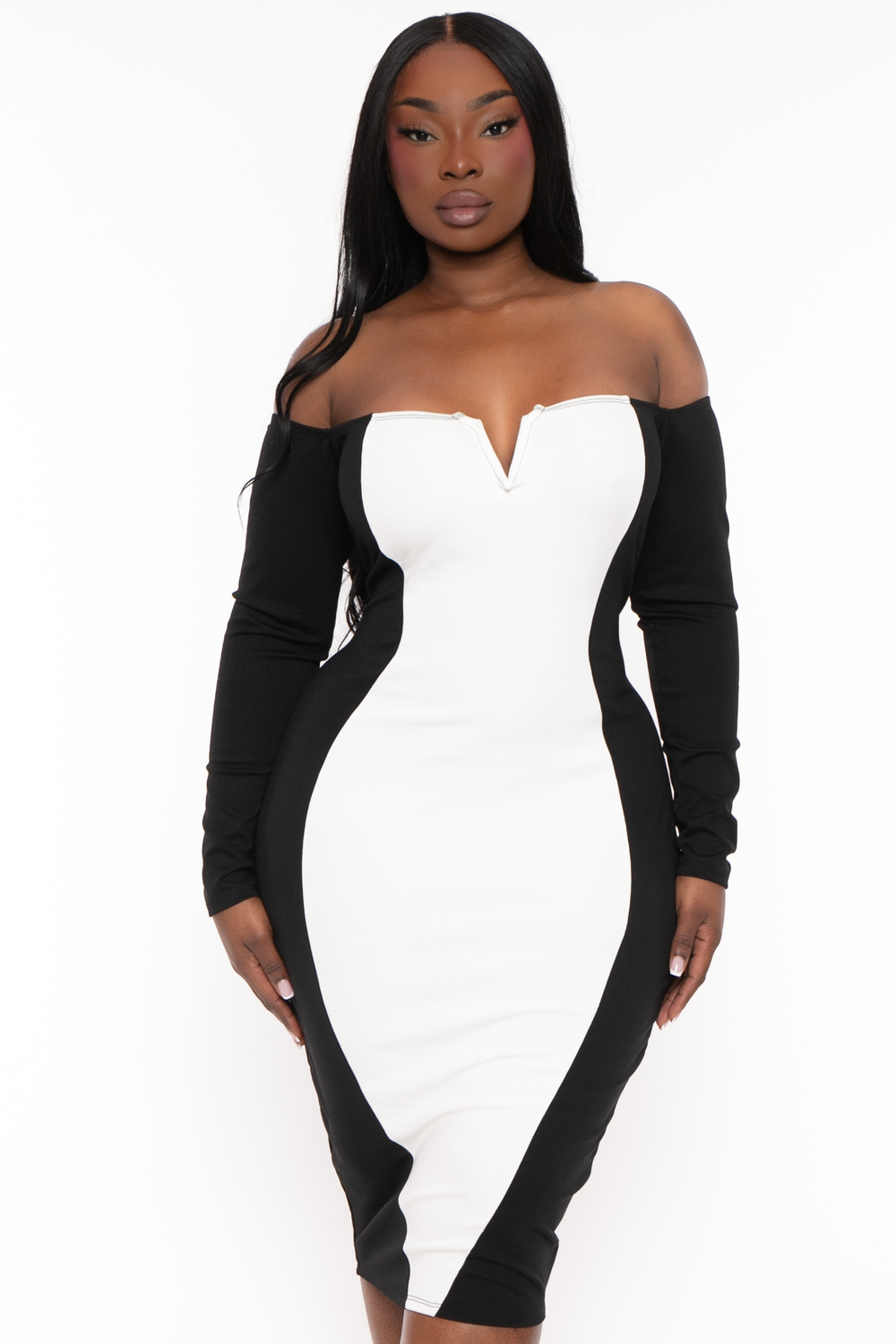 Curvy Sense Dresses Plus Size Celestielle Hour Glass Illusion  Dress - White