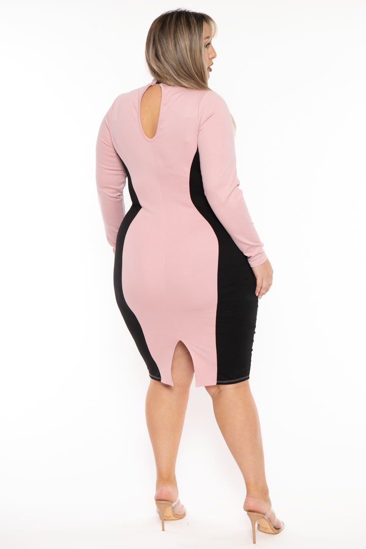 Curvy Sense Dresses Plus Size Celestina Hour Glass Illusion  Dress - Pink