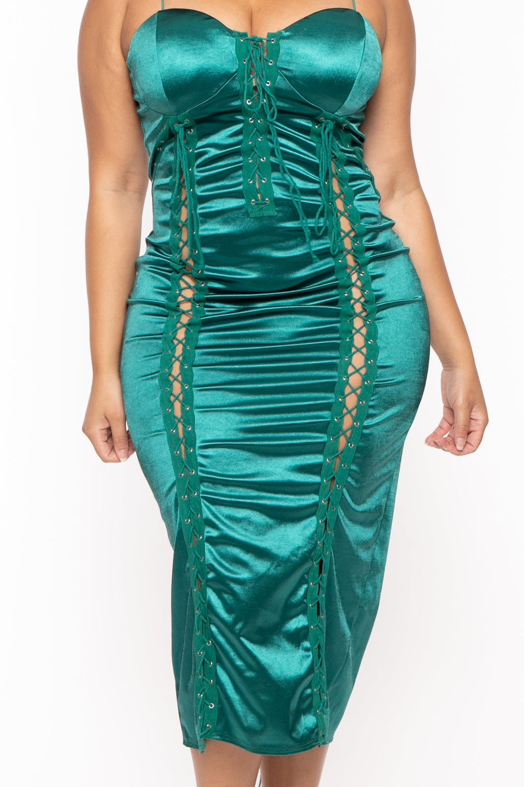 Simply2 Dresses Plus Size Celestine Lace Up Midi Dress - Green