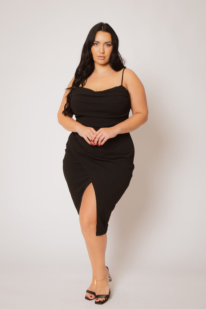 SYMPHONY Dresses Plus Size Celine Drape Midi Dress - Black