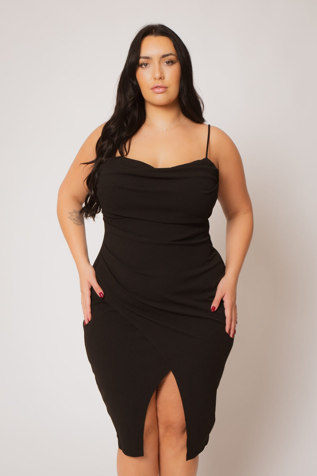 Plus Size Celine Drape Midi Dress - Black 1x / Black at Curvy Sense Plus Size Celine Drape Midi Dress - Black 1x / Black at Curvy Sense