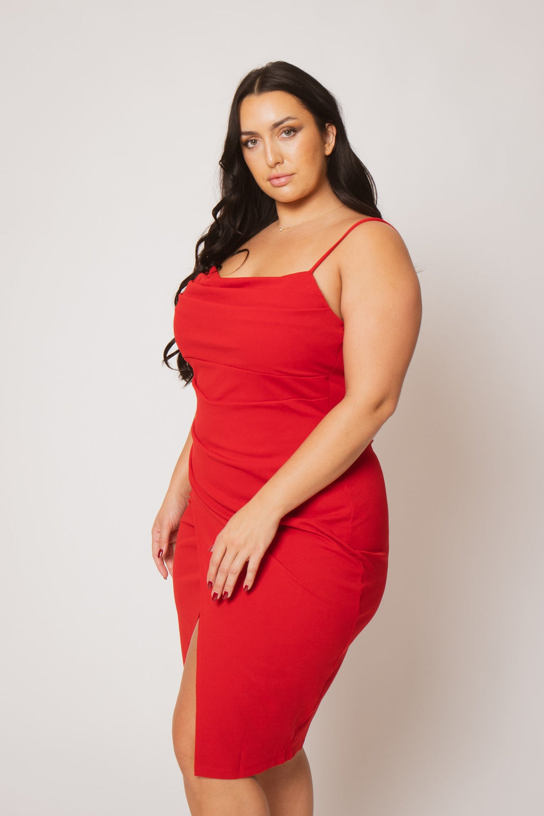 SYMPHONY Dresses Plus Size Celine Drape Midi Dress - Red