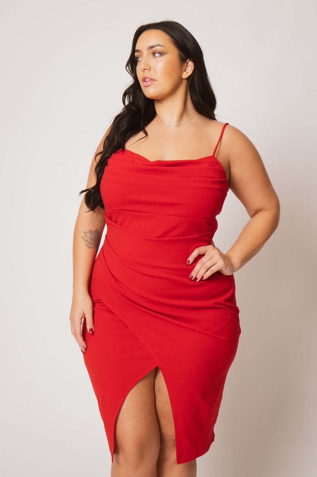 SYMPHONY Dresses Plus Size Celine Drape Midi Dress - Red