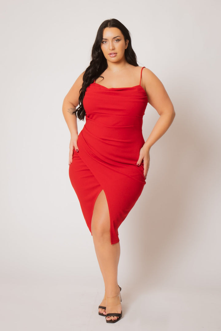 SYMPHONY Dresses Plus Size Celine Drape Midi Dress - Red