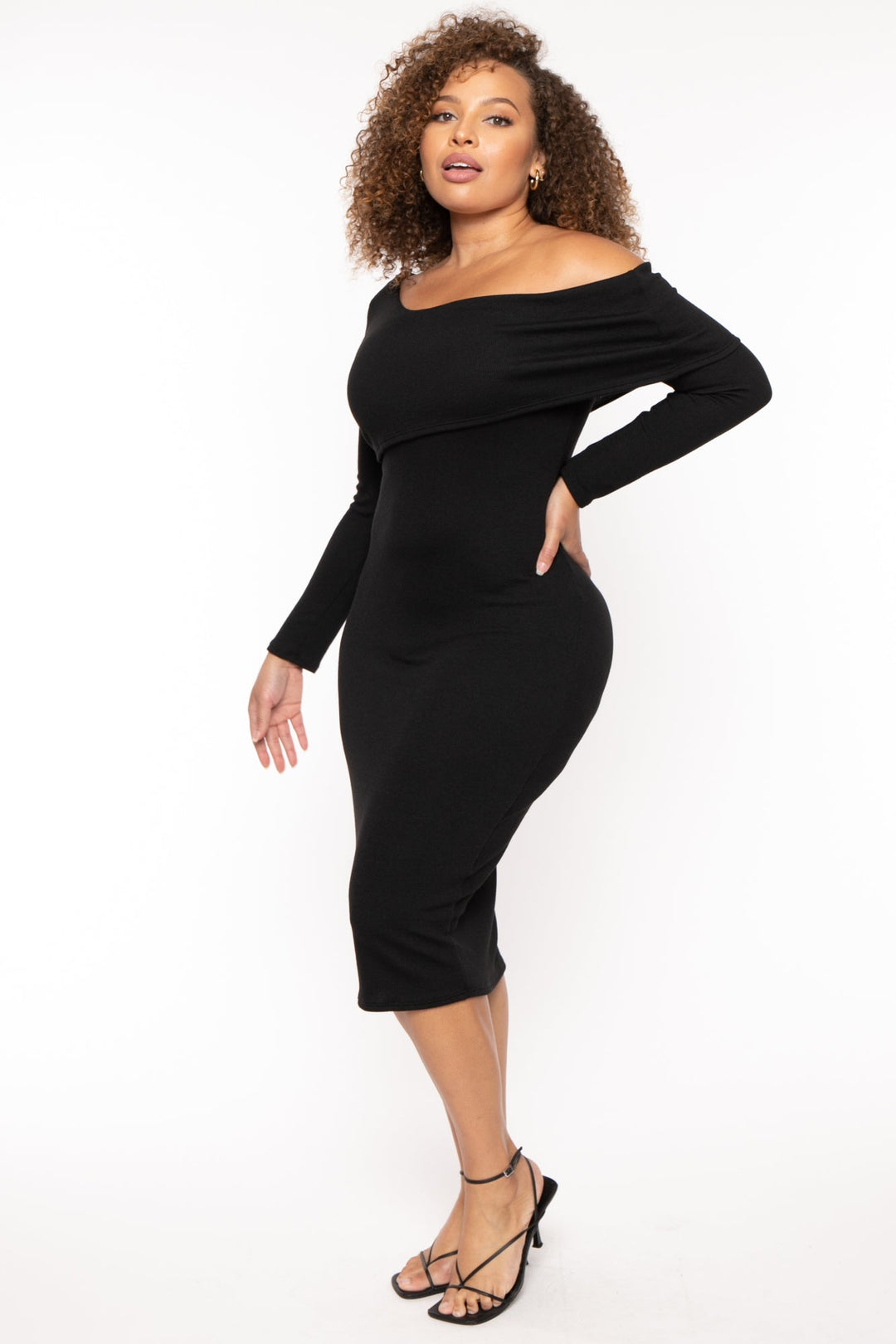 Curvy Sense Dresses Plus Size Cerise One Shoulder Dress- Black