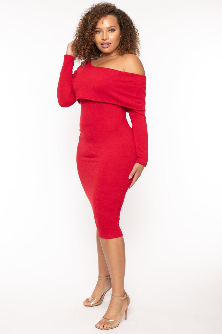 Curvy Sense Dresses Plus Size Cerise One Shoulder Dress- Red