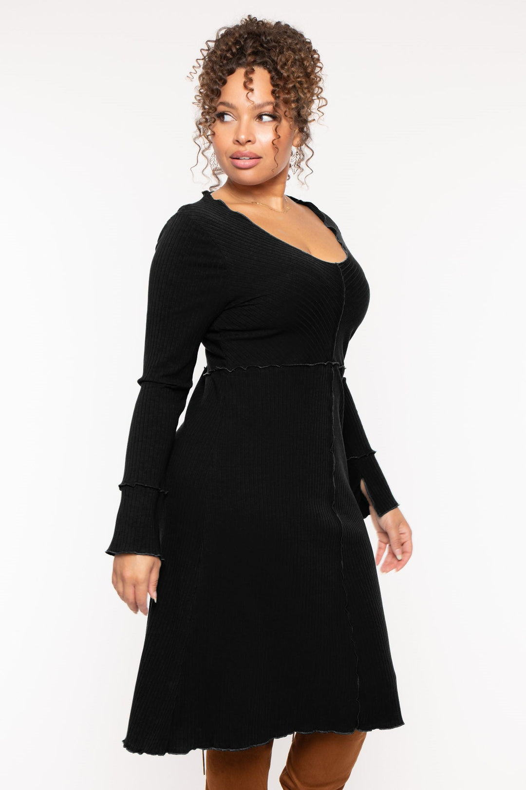 Plus Size Charlene Ribbed Dress - Black 3X / Black at Curvy Sense Plus Size Charlene Ribbed Dress - Black 3X / Black at Curvy Sense
