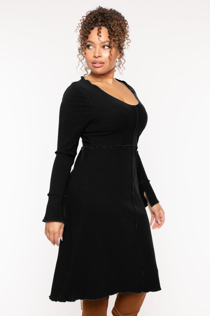 CULTURE CODE Dresses Plus Size Charlene Ribbed  Dress - Black