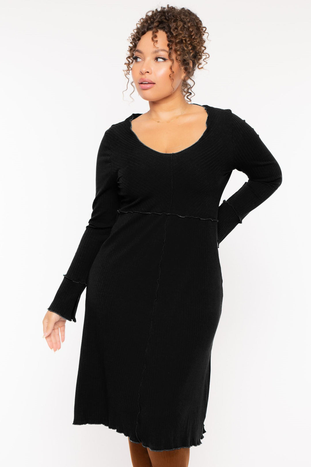 CULTURE CODE Dresses Plus Size Charlene Ribbed  Dress - Black