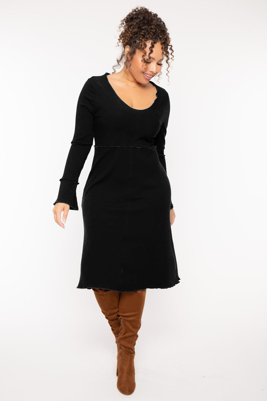 Plus Size Charlene Ribbed Dress - Black 3X / Black at Curvy Sense Plus Size Charlene Ribbed Dress - Black 3X / Black at Curvy Sense