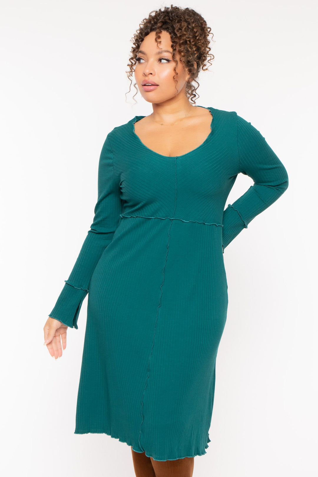 CULTURE CODE Dresses Plus Size Charlene Ribbed  Dress - Hunter Green