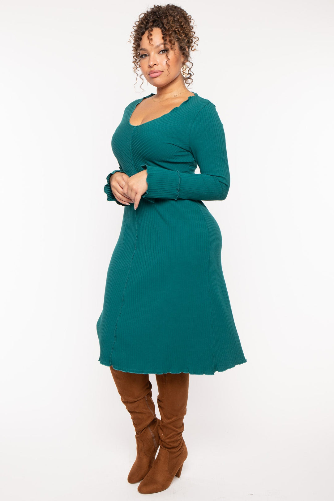 CULTURE CODE Dresses Plus Size Charlene Ribbed  Dress - Hunter Green