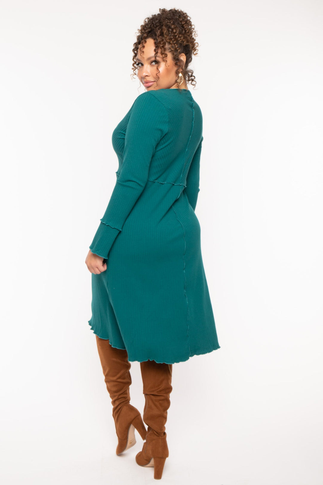 Women's Plus Size Charlene Ribbed Dress - Hunter Green - Curvy Sense Women's Plus Size Charlene Ribbed Dress - Hunter Green - Curvy Sense
