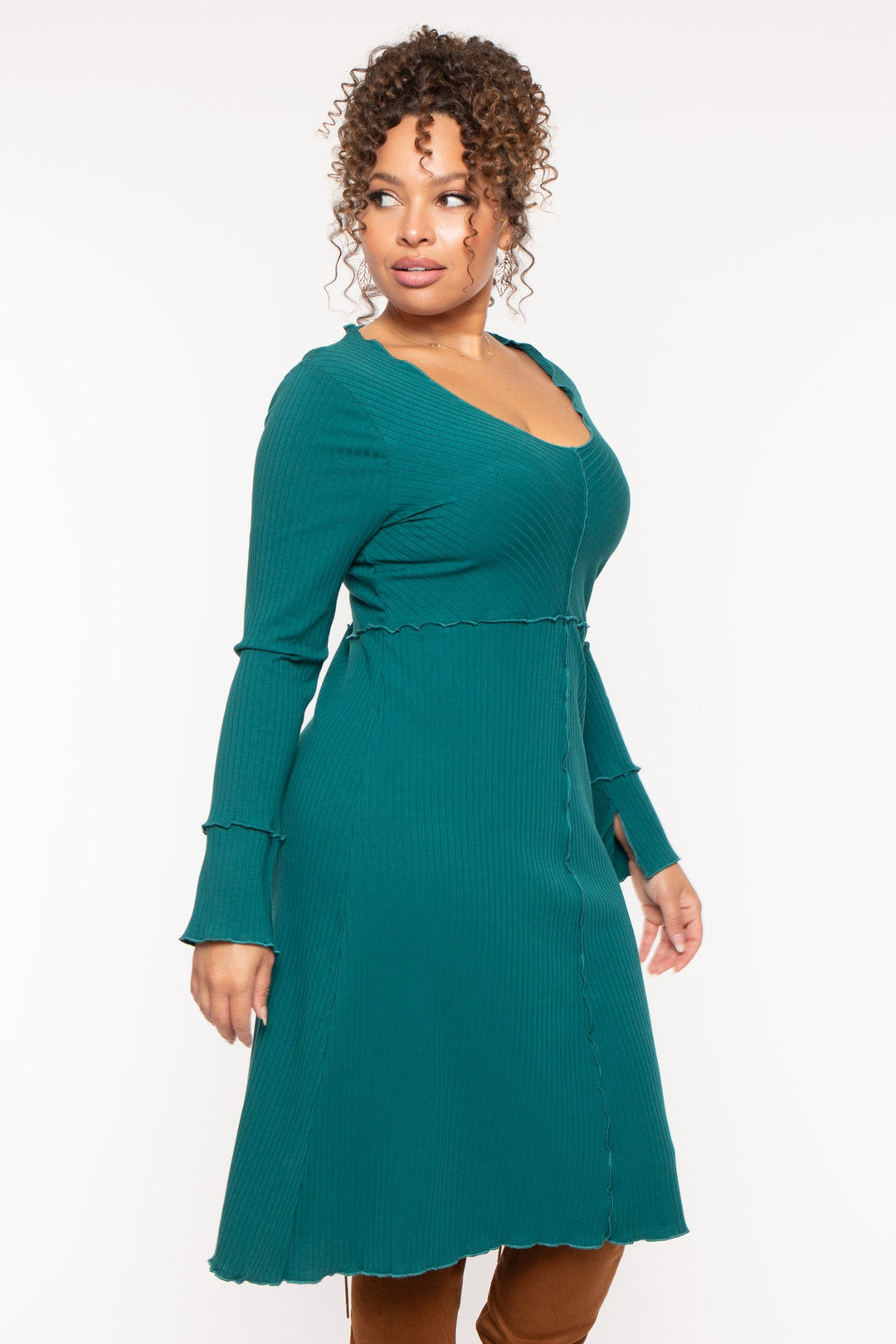Plus Size Charlene Ribbed Dress - Hunter Green 2X / Hunter Green at Curvy Sense Plus Size Charlene Ribbed Dress - Hunter Green 2X / Hunter Green at Curvy Sense
