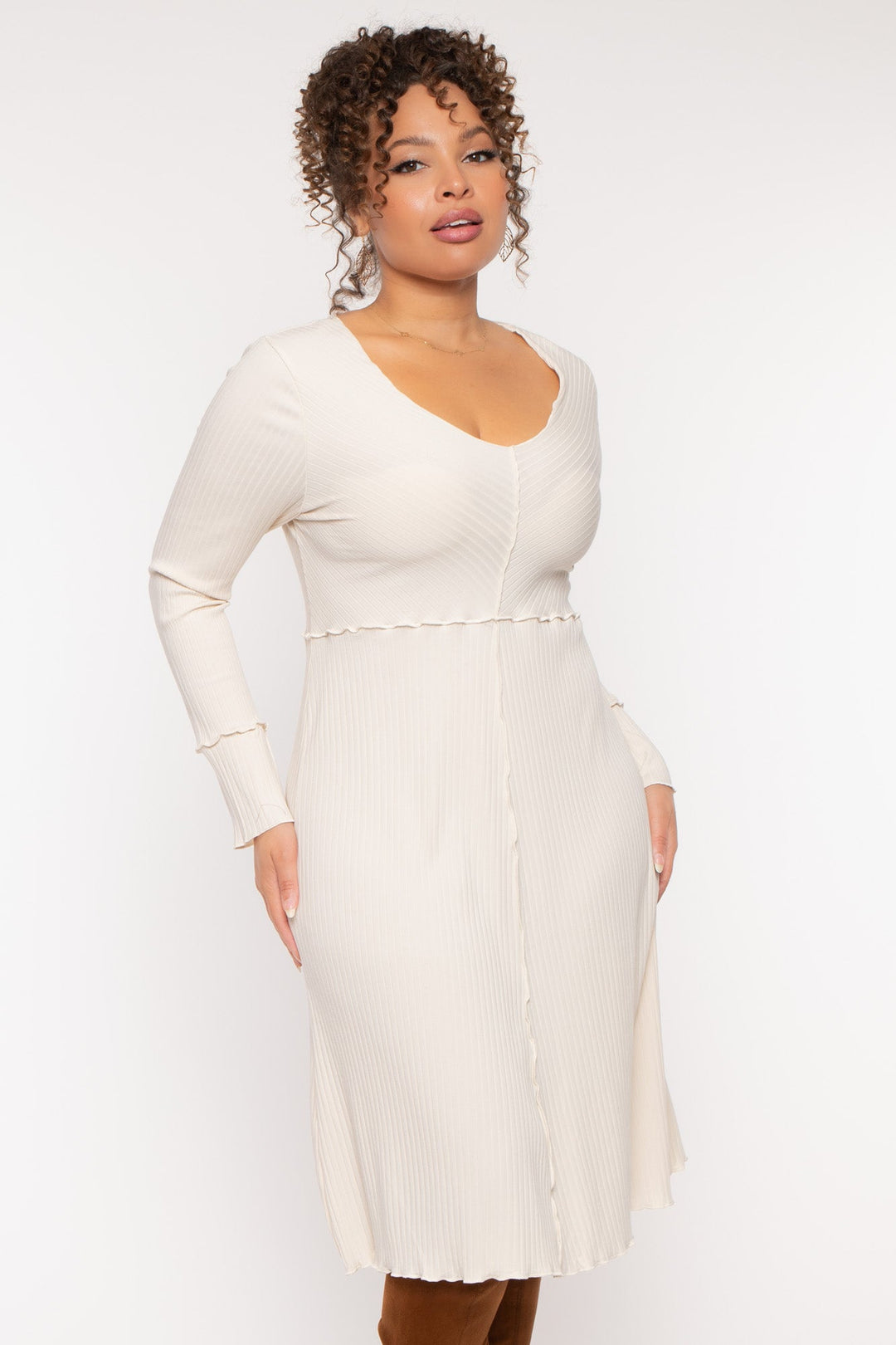 CULTURE CODE Dresses Plus Size Charlene Ribbed  Dress - Ivory