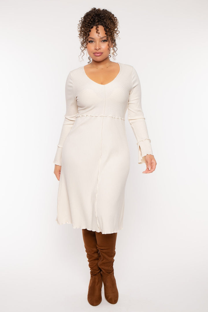 CULTURE CODE Dresses Plus Size Charlene Ribbed  Dress - Ivory