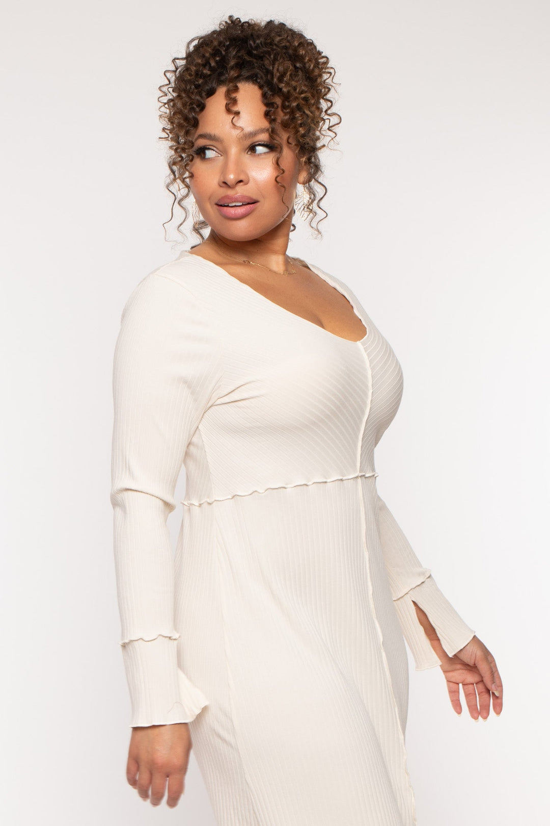 Plus Size Charlene Ribbed Dress - Ivory S / Ivory at Curvy Sense Plus Size Charlene Ribbed Dress - Ivory S / Ivory at Curvy Sense