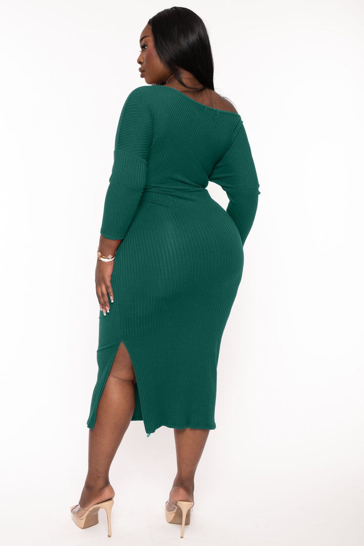 CULTURE CODE Dresses Plus Size Charlene Ribbed  Midi  Dress - Hunter Green