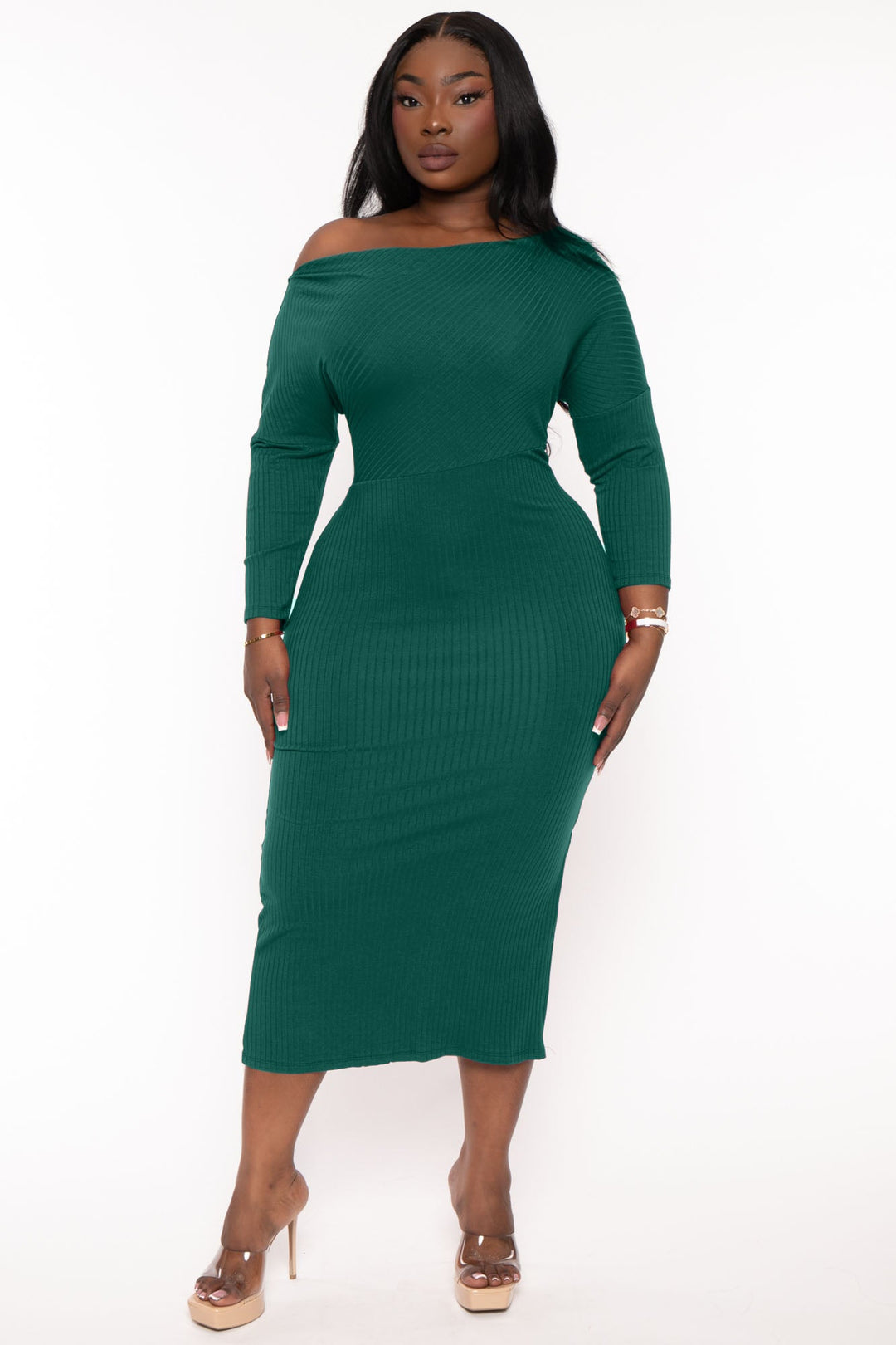 CULTURE CODE Dresses 1X / Hunter Green Plus Size Charlene Ribbed  Midi  Dress - Hunter Green