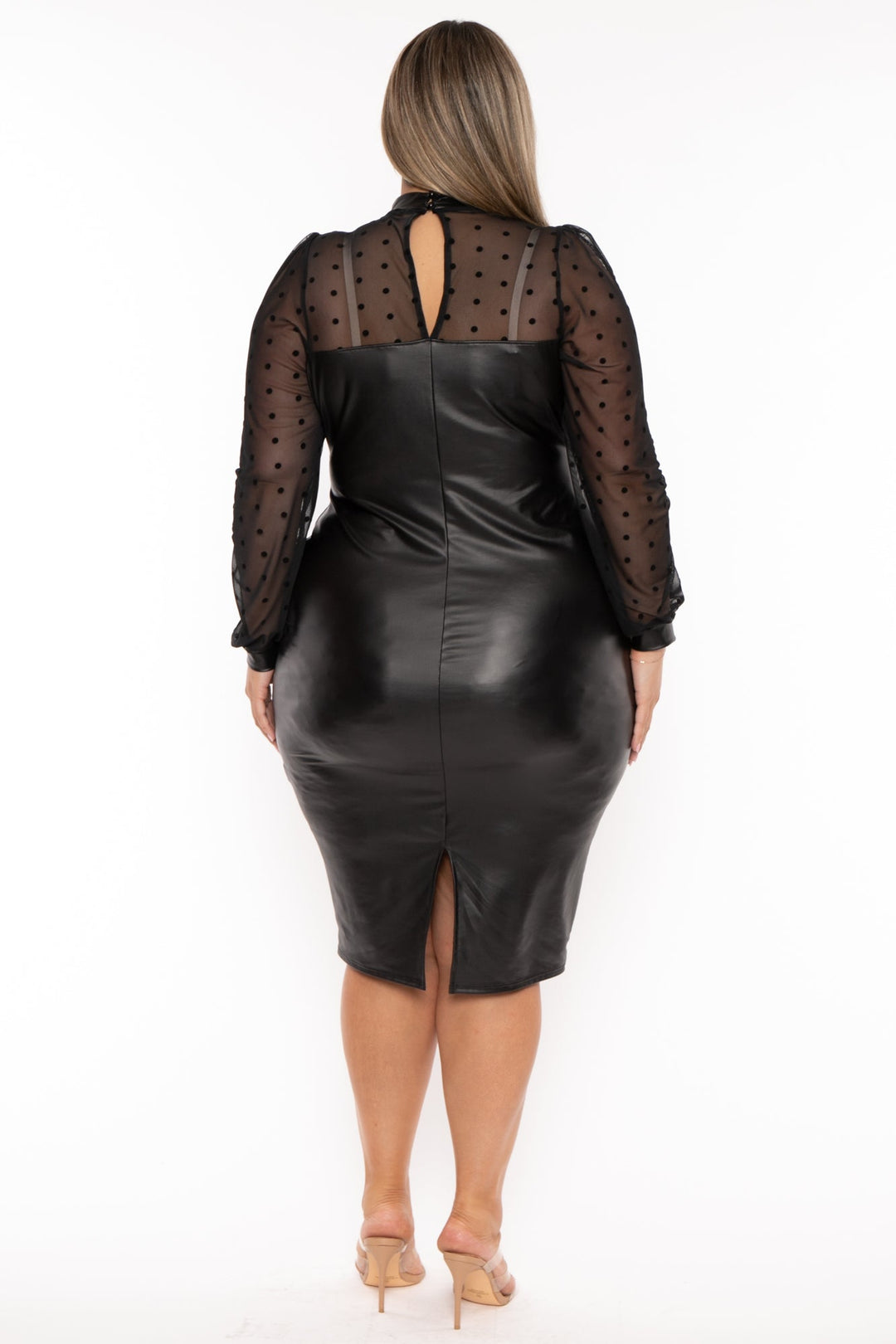 Curvy Sense Dresses Plus Size Charlotte  Faux Leather  Midi Dress -Black