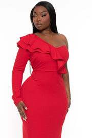 Symphony Dresses Plus Size Chaylin One Shoulder Maxi Gown  Dress- Red
