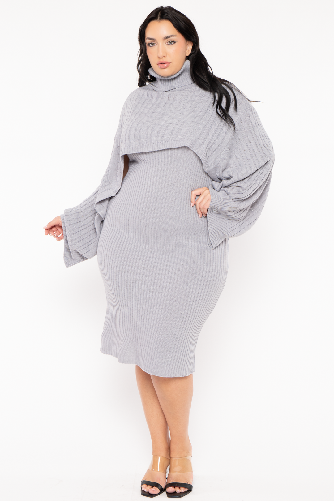 sweaterland Dresses Plus Size Chianne  Sweater Matching Set - Grey