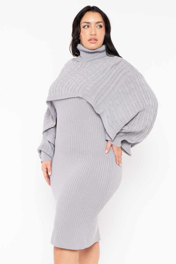 sweaterland Dresses Plus Size Chianne  Sweater Matching Set - Grey