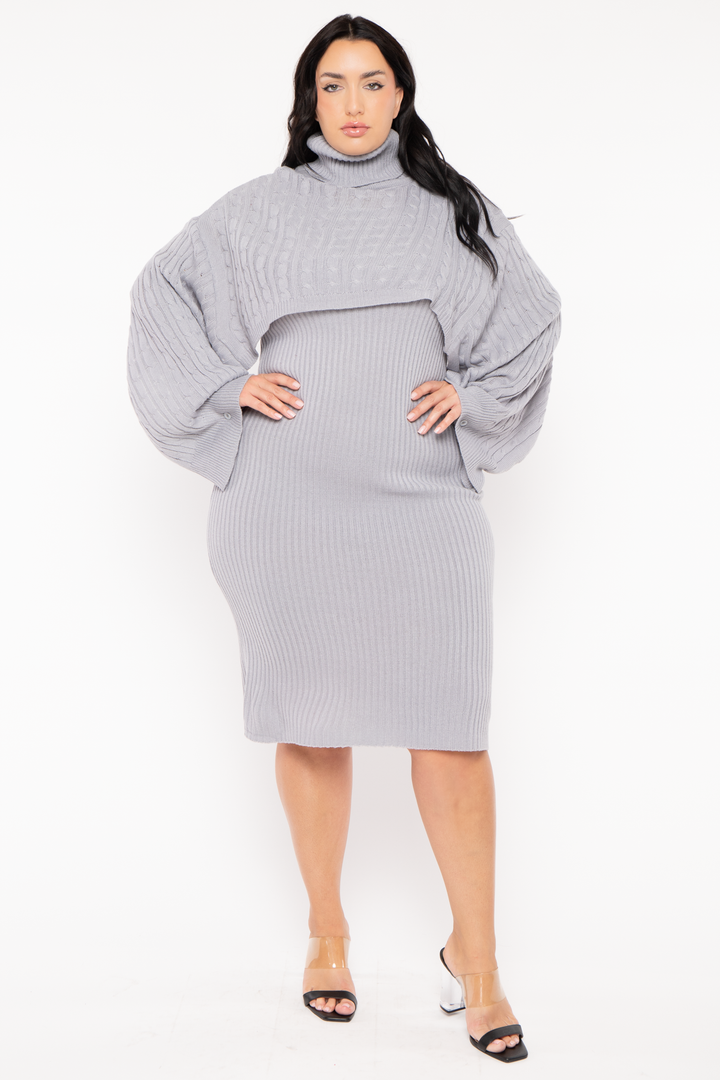 sweaterland Dresses Plus Size Chianne  Sweater Matching Set - Grey