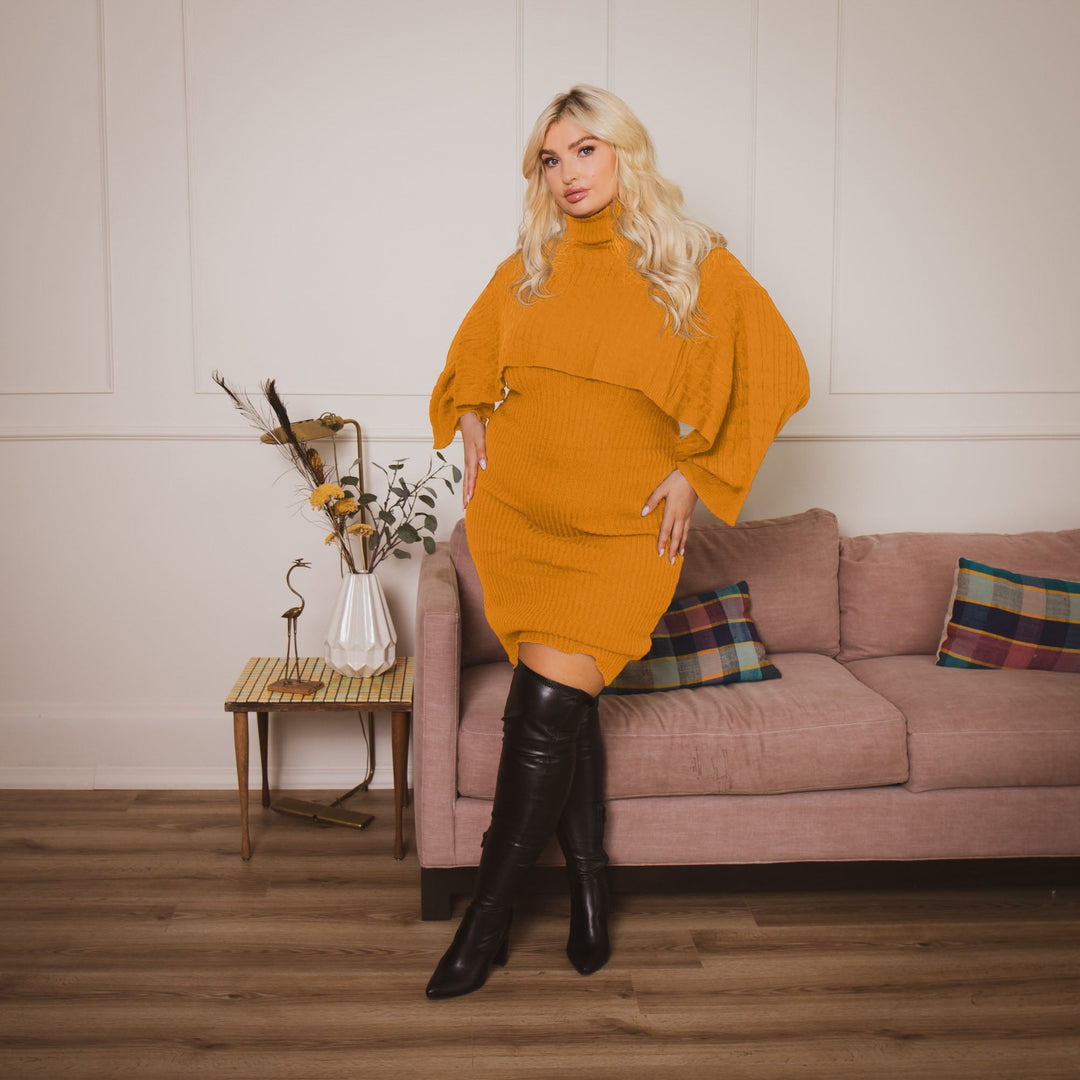 sweaterland Dresses Plus Size Chianne  Sweater Matching Set - Mustard