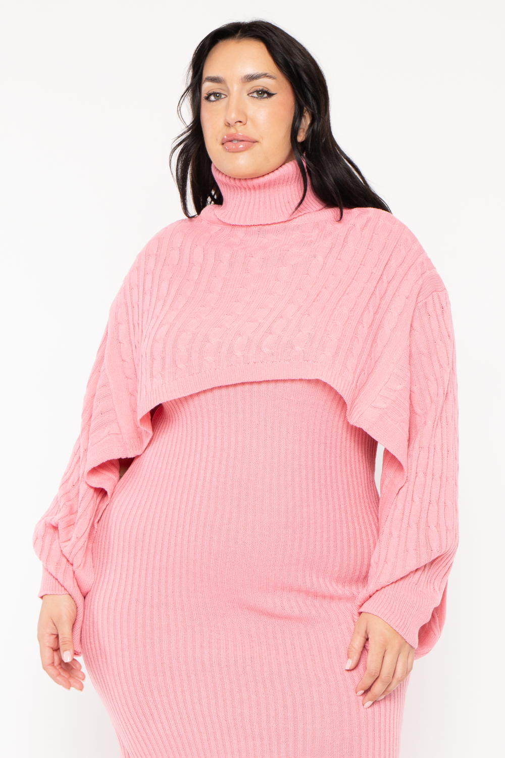 sweaterland Dresses Plus Size Chianne  Sweater Matching Set - Pink