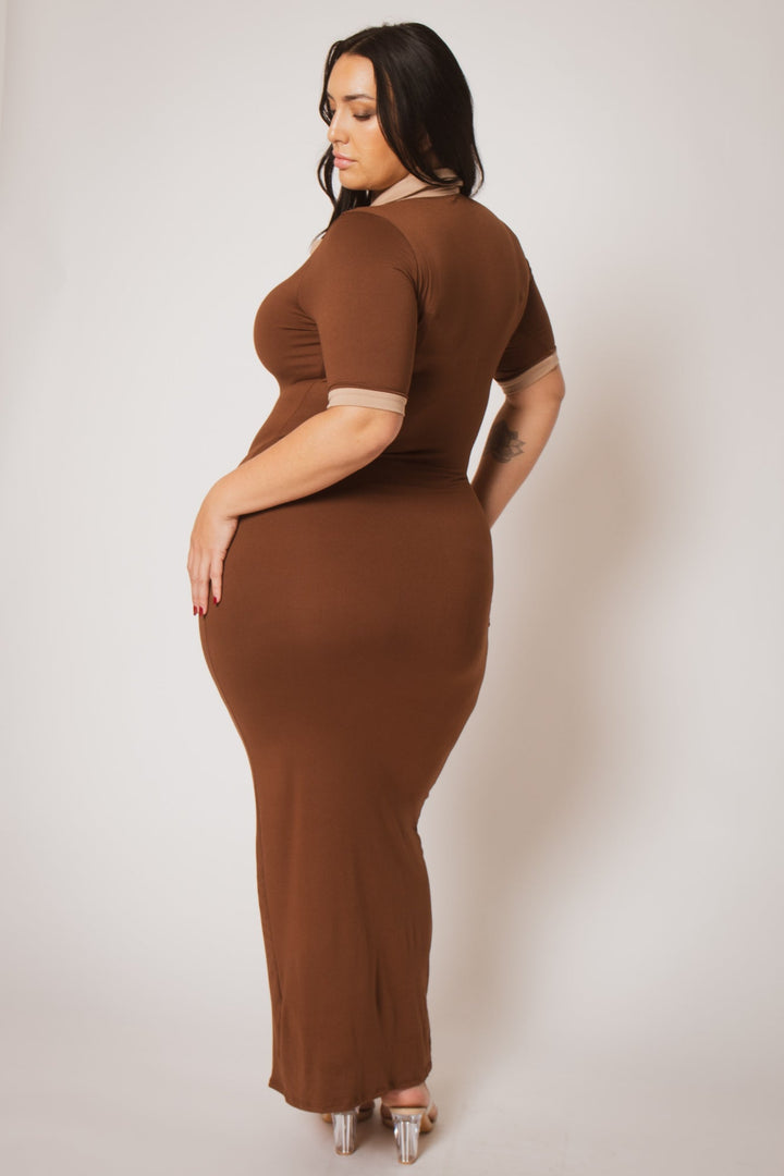 K TOO Dresses Plus Size Chic Contrast Maxi Dress - Brown