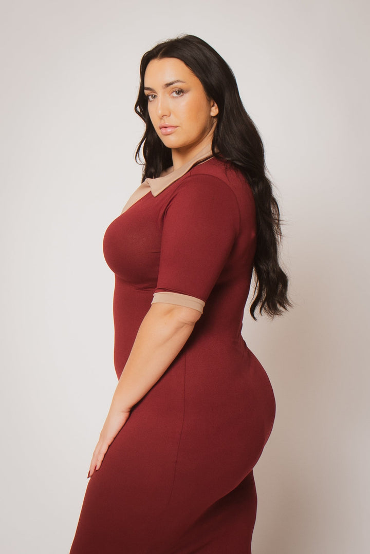 K TOO Dresses Plus Size Chic Contrast Maxi Dress - Burgundy