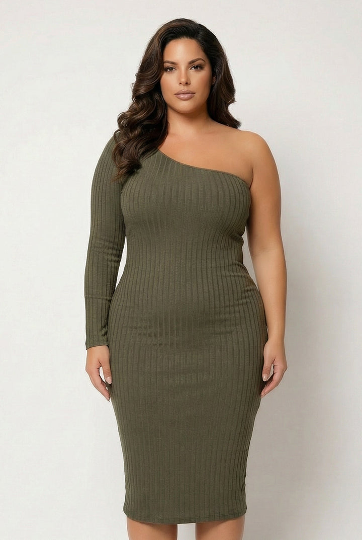 Curvy Sense Inc. Dresses Plus Size Chic Rib Dress - Olive