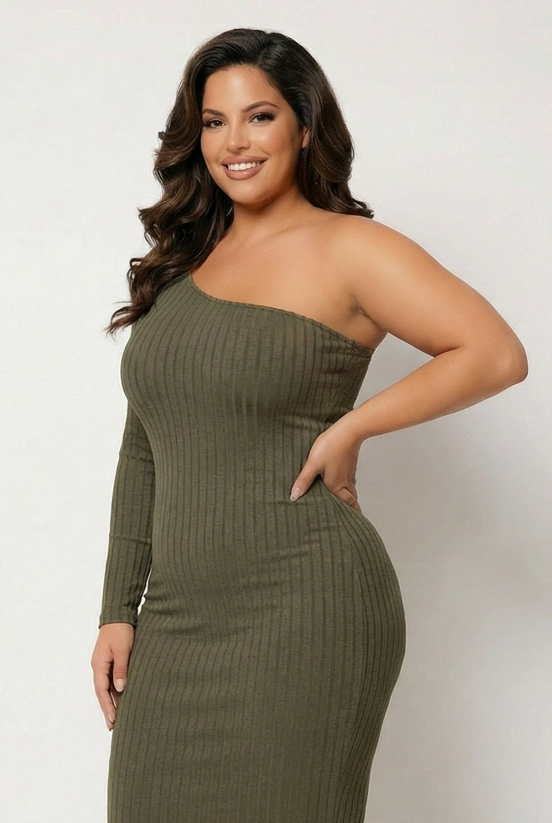 plus size olive green bodycon dress Plus Size Lizabeth Bodycon Dress- Olive 1X / Olive at Curvy Sense