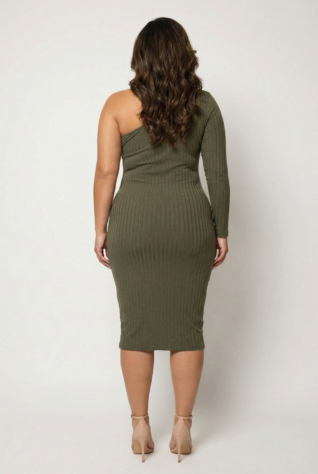 olive green ribbed bodycon dress Lucie Green Ribbed Knit Bodycon Midi Dress