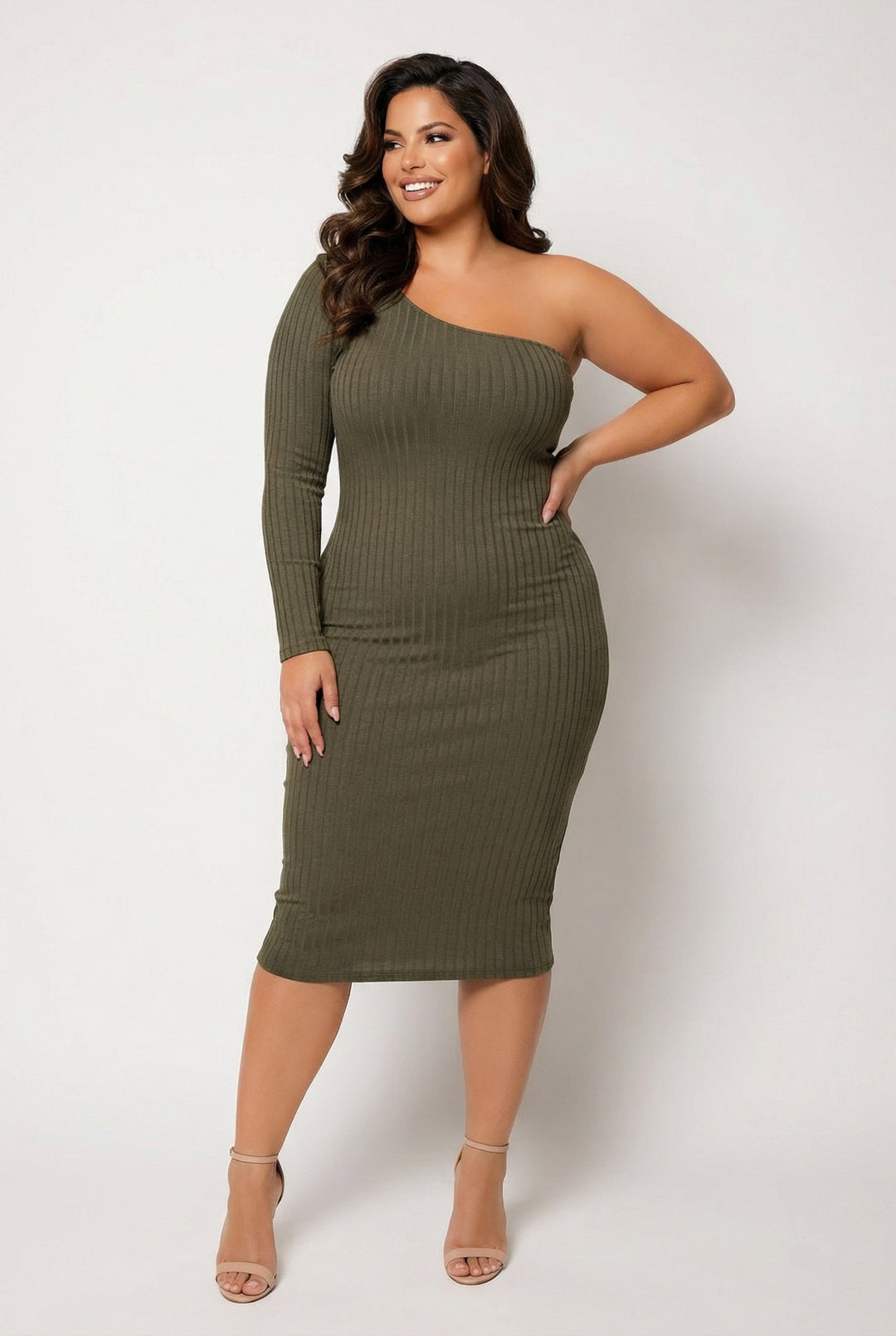 Plus Size Chic Rib Dress - Olive 1X / Olive at Curvy Sense Plus Size Chic Rib Dress - Olive 1X / Olive at Curvy Sense