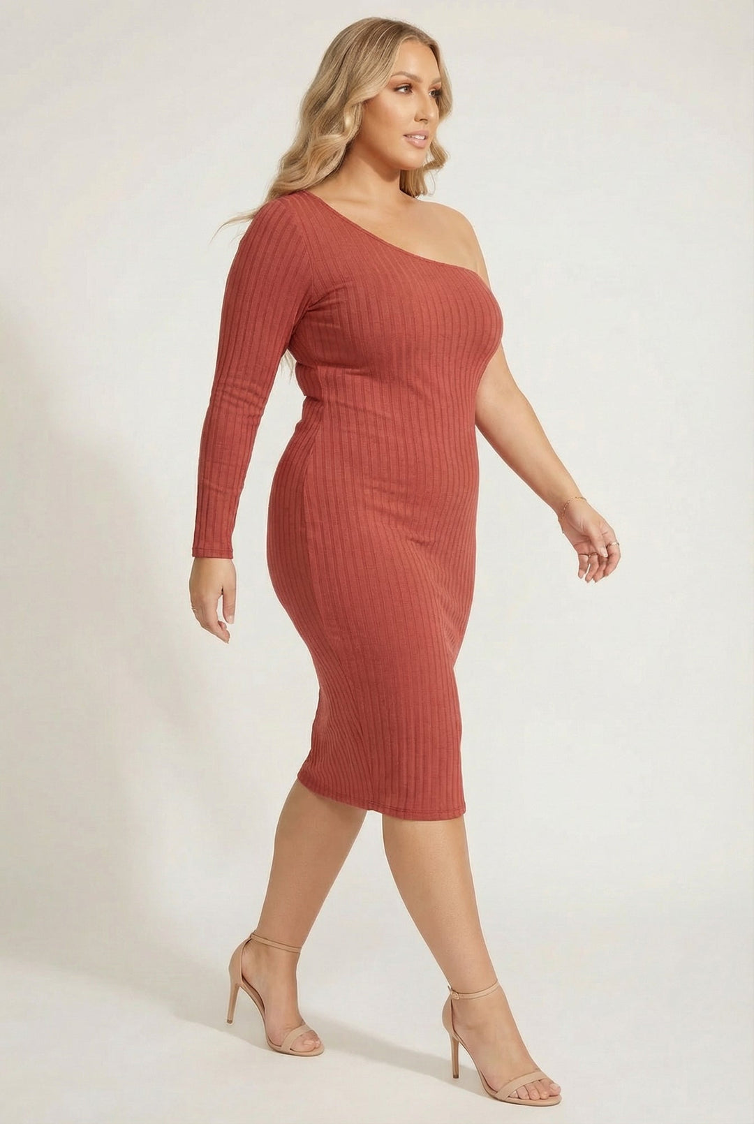 Curvy Sense Inc. Dresses Plus Size Chic Rib Dress - Terracotta