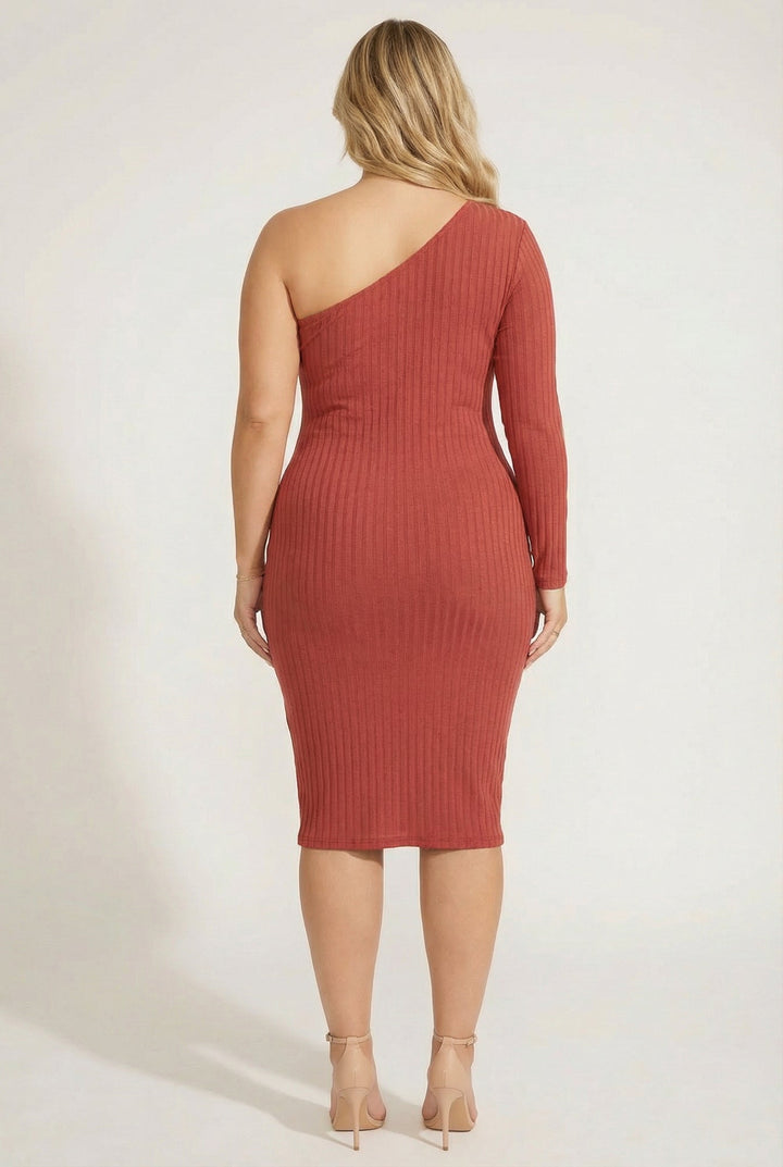 Curvy Sense Inc. Dresses Plus Size Chic Rib Dress - Terracotta
