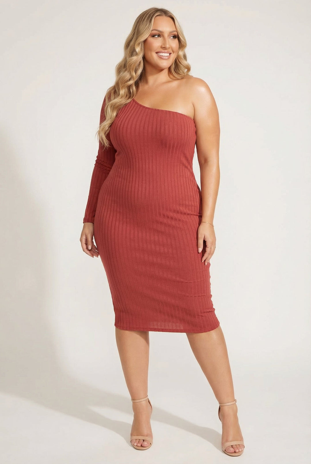 Curvy Sense Inc. Dresses Plus Size Chic Rib Dress - Terracotta