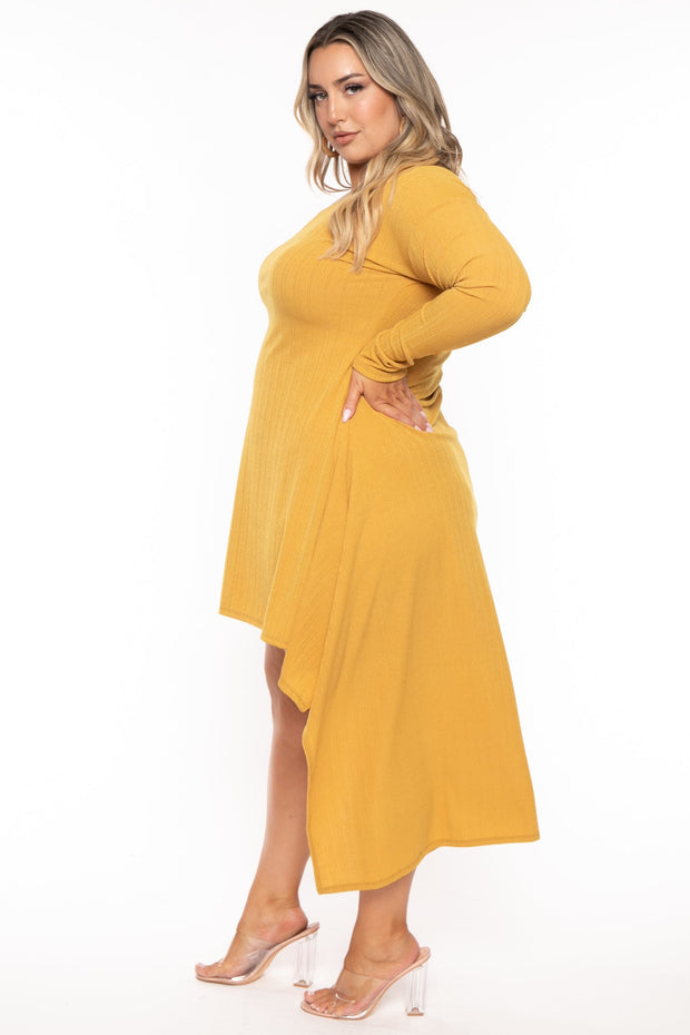 H & H FASHION Dresses Plus Size Chloe Hi Low Maxi Dress -Mustard