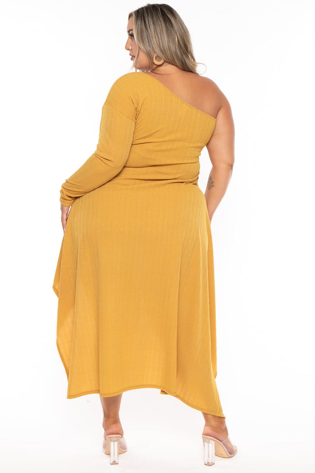 H & H FASHION Dresses Plus Size Chloe Hi Low Maxi Dress -Mustard