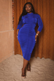 The Curve LA Dresses 1X / Royal Blue Plus Size Chrissy Mock Neck  Midi  Dress - Royal Blue