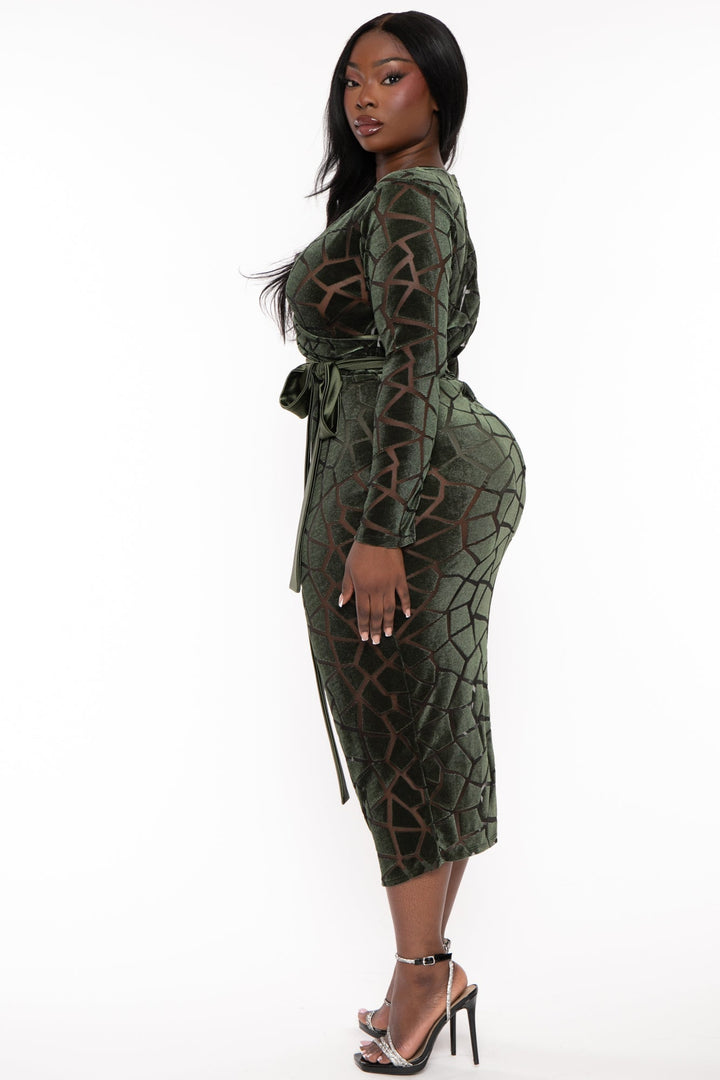 Goodtime USA Dresses Plus Size  Cianne Burn Out Bodycon Dress- Green