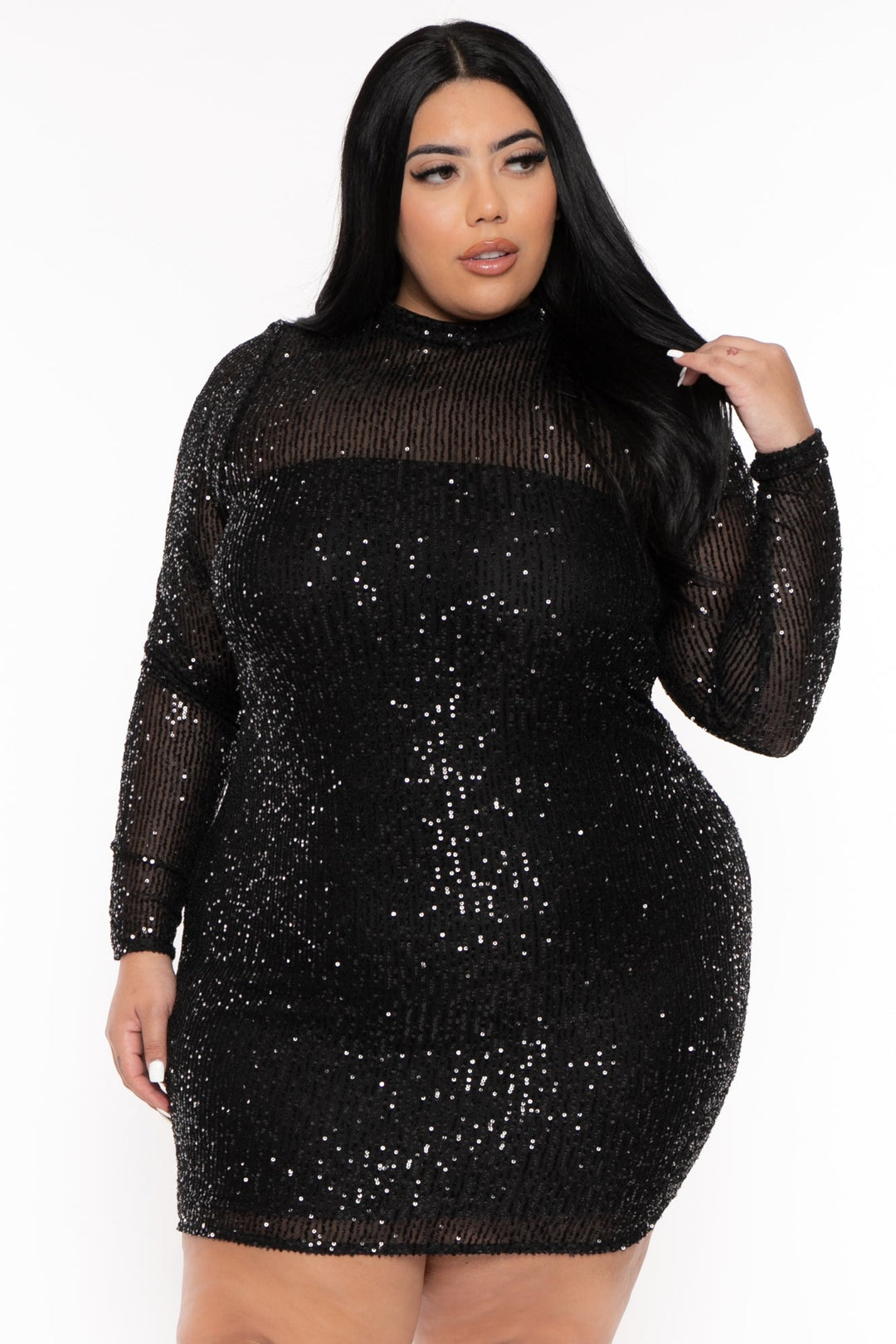 Curvy Sense Dresses 1X / Black Plus Size Citlali Sequins  Dress- Black